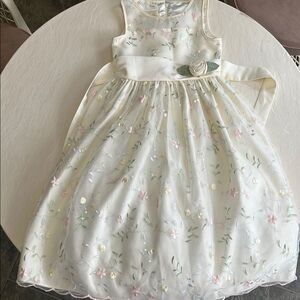 Floral Embroidered Cream Kids Dress